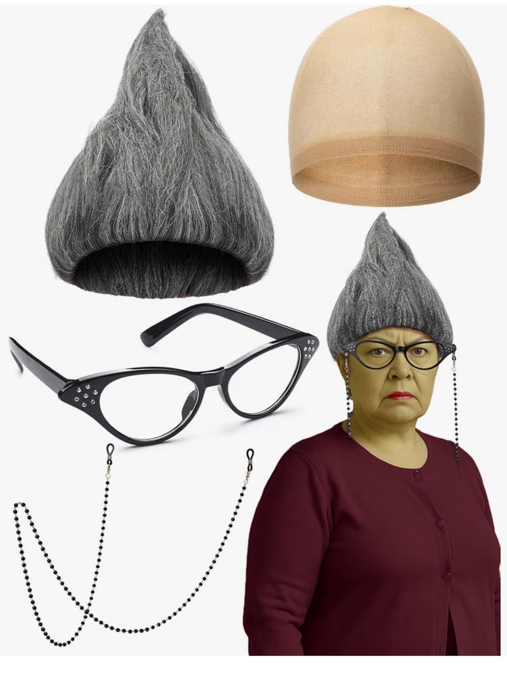 Roz Monsters Inc. Wig Cap with Black Glasses - Women Accessories